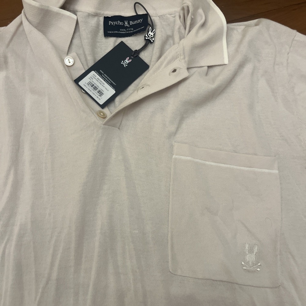 Psycho Bunny Longford Fine Knit Polo Shirt Natural Linen NWT Cotton XXXL